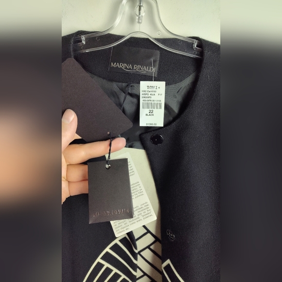 NWT Marina Rinaldi Noto Jacquard Duster wool Coat black gold 22 plus - Picture 7 of 14